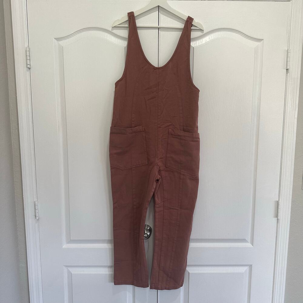 Wishlist Women’s Cotton Open Back Denim Overalls Mocha Size S - Picture 2 of 7